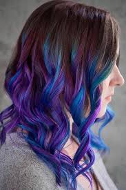Blue And Purple Tips And Natural Brown Roots Ombrehair Balayagehair Blackombrehair Colored Hair Tips Purple Hair Tips Purple Hair