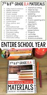 7th 8th Grade English Language Arts Resources For Entire School Year Editable Middle School Writing 8th Grade English Middle School English