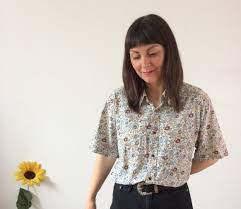 Aesthetic, vaporwave, floral shoppe, 420, pink, black, pattern, statue, music, colorful, meme, edgy, hipster, emo, mac, macintosh, macintosh plus. Vintage 90s Cream With Floral Print Shirt