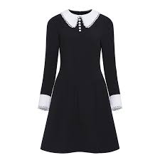 Gothic Long Sleeve Zip Up Skater Dress With Collar And Buttons Womens Dress Vintage Black Dress Wednesday Dress Punk Dress