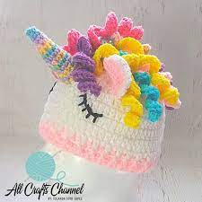 Easy Crochet Unicorn Beanie Hat All Crafts Channel Ganchillo Gorros Gorros Tejidos A Crochet Gorros Para Bebe De Ganchillo