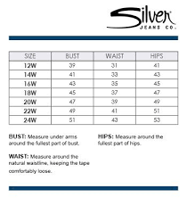 Silver Jeans Size Chart Conversion Bbg Clothing