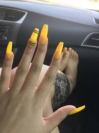 If they're applied properly with good quality products, they will make your nails look strong, healthy and the height of different types of acrylic nails are mixed along with powders to form a strong adhesive bond. 76 Stunning Yellow Acrylic Nail Art Designs For Summer Yellow Nails Design Yellow Nails Gorgeous Nails