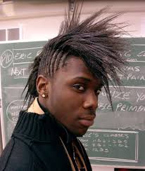 Portrait of young man with fringe messy hairstyle. Black Men Long Mohawk With Spiky Hair Jpg