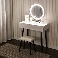 Elecwish Makeup Vanity Set With Adjustable Led Light Touch Screen Mirror Dressing Table 2 Drawers Wooden Desk Stool Set Black White Walmart Com In 2020 Vanity Table Set Dressing Table