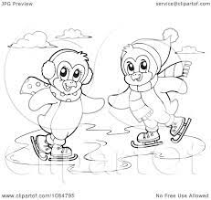 Coloring book happy skating penguin. Clipart Outlined Penguins Ice Skating Royalty Free Vector Illustration By Visekart 1084795