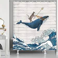 Hnmq Riding Whale In Ocean Vintage Cat Shower Curtain Shower Curtains Boutique In 2020 Cat Shower Curtain Bathroom Curtains Funny Shower Curtains