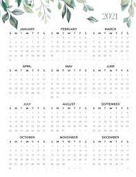 Year 2021 printable yearly and monthly calendars with holidays and observances. 2021 One Page Botanical Calendar Calendar Printables Print Calendar Free Printable Calendar