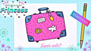 draw a cute pink suitcase رسم شنطة سفر كيوت ولا أروع سهلة جذا notebook