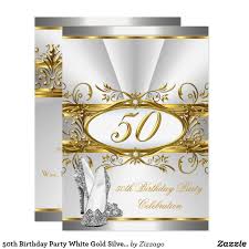 Elegant 50th Birthday Ideas For Women 50th Birthday Party White Gold Silver Heels Invitation Zazzle Com Silver Invitation 50th Birthday Party 50th Birthday Invitations