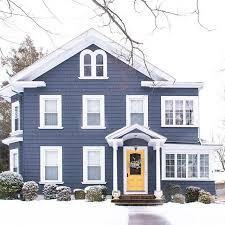 Maybe you would like to learn more about one of these? I Have Been Seeing A Number Of Blue Houses With Yellow Doors Lately Such A Great Color Schem House Exterior Blue Colonial House Exteriors House Paint Exterior