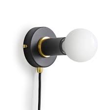 1pack retro wall sconces light wall lamp plug in cord with on off switch indoor. Brighttia Matte Black Plug In Simple Ring Wall Sconce Light Brushed Brass Color Accents Modern Minimalist Lighting Mid Century Industrial Exposed Bulb Wall Lamp 16ft Fabric Cord Bw0005 1bp Buy