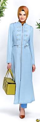Zuhre Acik Renk Uzun Pardesu 2015 Yaz Moslem Fashion Denim Fashion Muslim Fashion