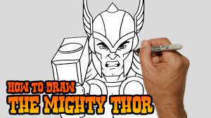 Thor is holding the enchanted hammer mjolnir and has his helmet on with over a thousand simple drawing lessons for you and your kids to follow along with. How To Draw Thor Simple Video Lesson Youtube