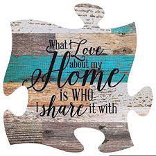 Wooden puzzle pieces wall art. Buy P Graham Dunn What I Love About Home Is Who I Share It With Multicolor 12 X 12 Wood Wall Art Puzzle Piece Online In Uae Sharaf Dg