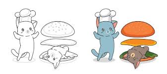Hamburger coloring pages coloring pages for kids food coloring. Free Vector Cute Burger Cat Cartoon Icon Illustration