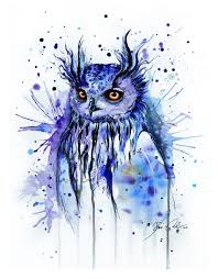 Two matching black ink use owl tattoo on chest. Blue Watercolor Owl With Shining Orange Eyes Tattoo Design Tattooimages Biz