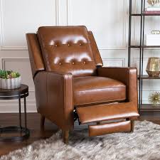 Store woven camel brown suede chair. Leo Mid Century Top Grain Leather Pushback Recliner Walmart Com Walmart Com