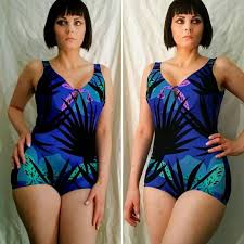 Maxine Of Hollywood Bathing Suit Swimsuit Swimwear Blue One Pinup 1970s 70s