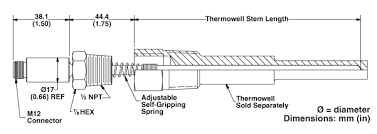 M12 Thermocouple Sensors For Spring Loading In Thermowells