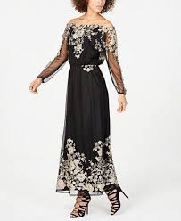Nine West Gold Embroidered Off The Shoulder Maxi Dress Dresses Women Macy S Maxi Dress Beautiful Black Dresses Dresses