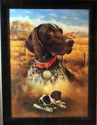 Larry Chandler Brown/White German Shorthair with Pup Art Print-Framed