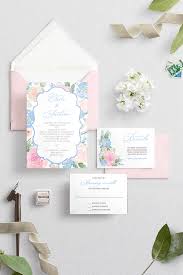 Blush And Light Blue Floral With Ornate Frame Wedding Invitation Digital Download Cz Invitations