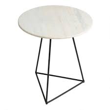 Clear glass and black metal end table. Round White Marble And Metal Accent Table World Market