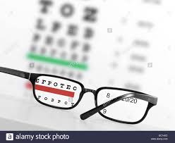 Looking Through Eye Glasses At An Blurred Eye Exam Chart On