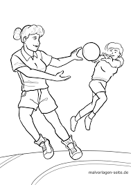 Il peut se jouer sur de multiples surfaces de jeu avec un terrain 20mx13m (terrain dans la largeur du terrain de handball 40mx20m. Coloriage Jouer Au Handball Sports Coloriages Gratuits