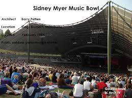 Hosting many of the summer festivals such as summadayze, parklife and kiss my grass the bowl has a total capacity of 25,000. Sidney Myer Music Bowl Architect Barry Patten Ppt Download