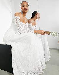 Check spelling or type a new query. Asos Edition Haze Schulterfreies Hochzeitskleid Mit Spitze Und Langen Armeln Asos