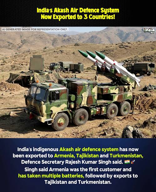 India's Akash Air Defence System Reaches 3 Countries! 🇮🇳🚀 India's  indigenous Akash air defence system has now been exported to Armenia,  Tajikistan and Turkmenistan, Defence Secretary Rajesh Kumar Sin