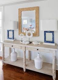 Styling A Console Table With Coastal Decor Like A Pro Shop The Look In 2020 Coastal Decor Mirrored Console Table Console Table Styling