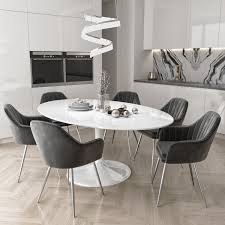 White gloss dining room table. Aura Oval White Gloss Dining Table With 6 Grey Velvet Chairs Furniture123