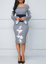 Zipper Back Flare Sleeve Plaid Print Dress Rotita Com