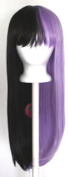 27 Long Straight Split W Short Bangs Half Black Half Lavender Purple Wig New Half And Half Hair Lilac Hair Split Hair