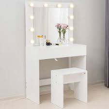 The two 60w bulbs (not included) illuminate your bathroom in a welcoming glow. Mecor Makeup Vanity Table W 10 Led Lights Mirror Vanity Set With Stool Drawer Wood Dressing Table Bedroom Furni Wood Dressing Table Bedroom Vanity Vanity Table