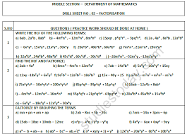 class 8 maths factorisation worksheet set a