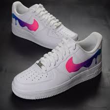 Black Nike Air Forces With White Tick Paint Drip Custom Nike Air Force 1 Custom Nikes White Nike Shoes Custom Sneakers