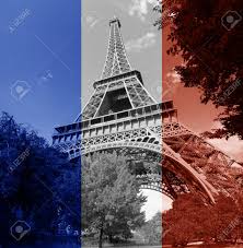 The tower was constructed by the seine and its rounded shape. Paris Eiffel Tower With Blue Red White French Flag Stock Photo Picture And Royalty Free Image Image 49072590