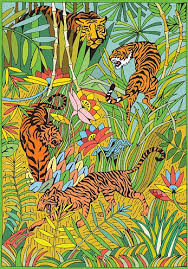 These are for personal use only. Tiger In The Jungle Exotic Tropical Theme Coloring Page Clipart Image