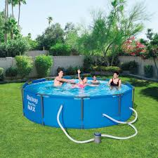 Bestway 10 Ft Round 30 In D Steel Pro Hard Side Frame Above Ground Family Swimming Pool Set 56407e Bw The Home Depot Swimming Pools Pool Above Ground Swimming Pools