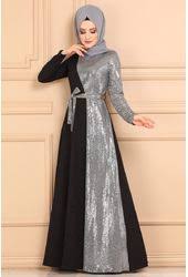 D M N Pullu Cift Renk Elbise 2587d170 Gumus 1 Baju Muslim Model Lebaran