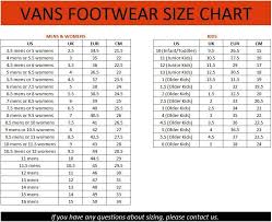 Image Result For Vans Shoe Size Chart Kids And Womens In