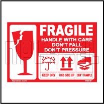 Design features a red background with white text. Fragile Handle With Care Shipping Sticker Labels