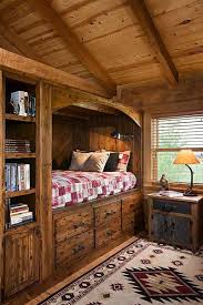 Perfect Guest Room Tucked Away Bed To Allow For The Most Floor Space Cabin Interior Design Log Cabin Interior Log Cabin Bedrooms
