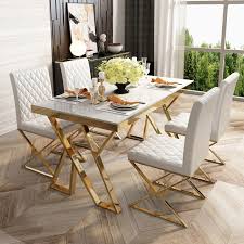 Modern White Black Rectangle Tempered Glass 55 In 2020 Dining Table Gold Glass Dining Table Decor Glass Dining Room Table
