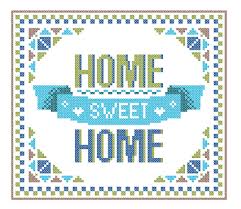 14 count aida fabric design size:5.21w x 6.71h uses dmc floss colors pdf files include: Modern Cross Stitch Pattern Home Sweet Home Bright Warm And Welcoming Blue And Green Shades Modern Geometric Wall Art Gift Zindagi Designs