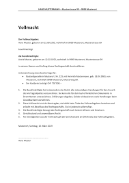 Anschließend müsst ihr noch die daten des. Vollmacht Vorlage Muster Im Word Format Kostenloser Download